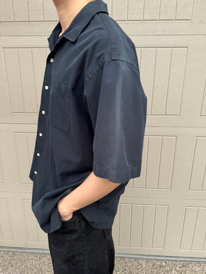 00s Polo by Ralph Lauren Black Sun Faded Silk x Cotton Open Collar Shirt