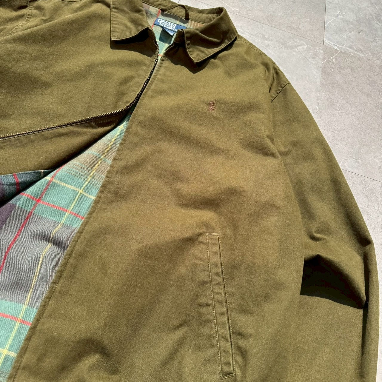 90s-00s Ralph Lauren Olive Green Checkered Lined Swing Top Jacket