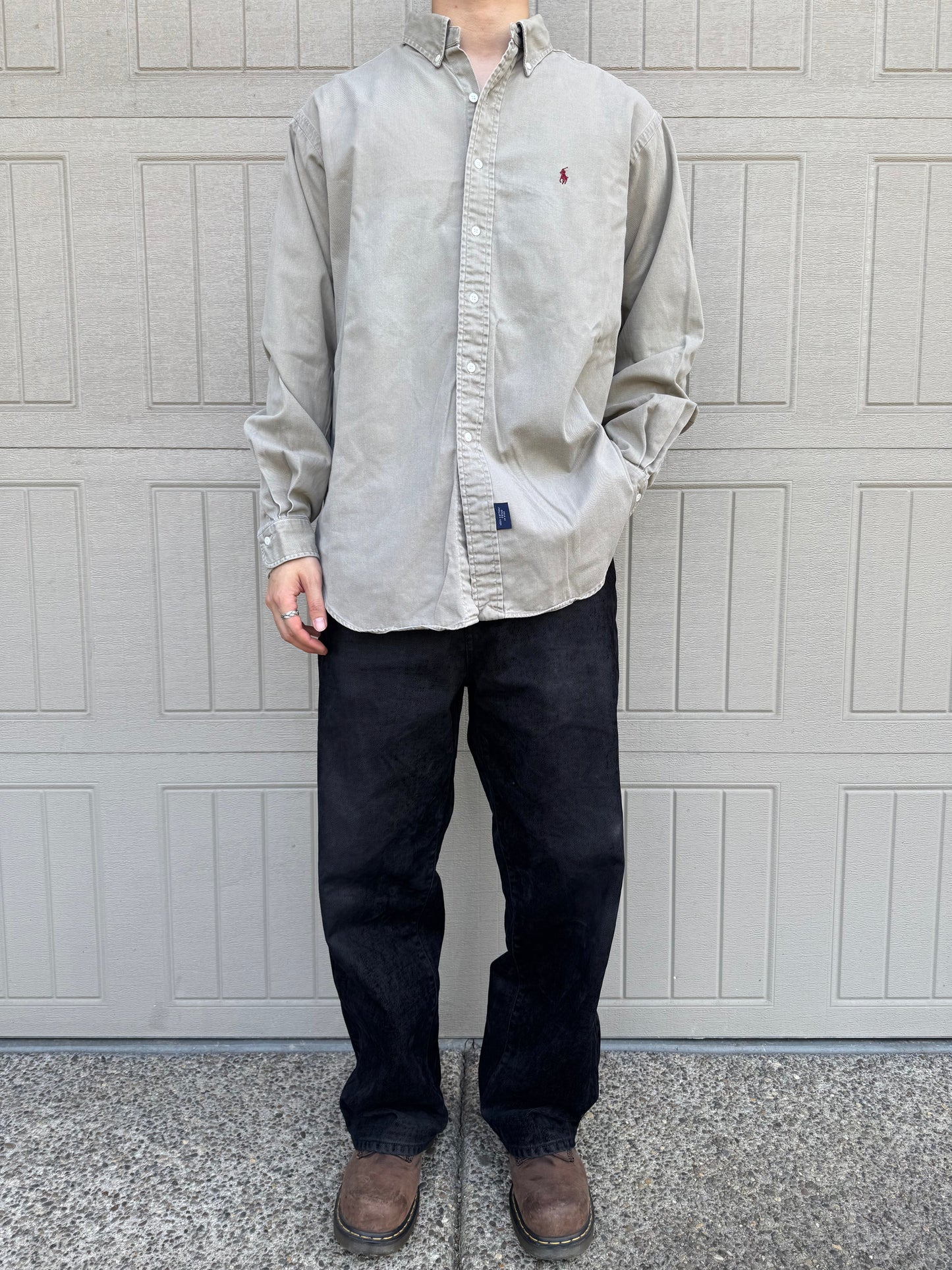 90s Ralph Lauren Beige Heavyweight Button Down Shirt KiiChain Clothing