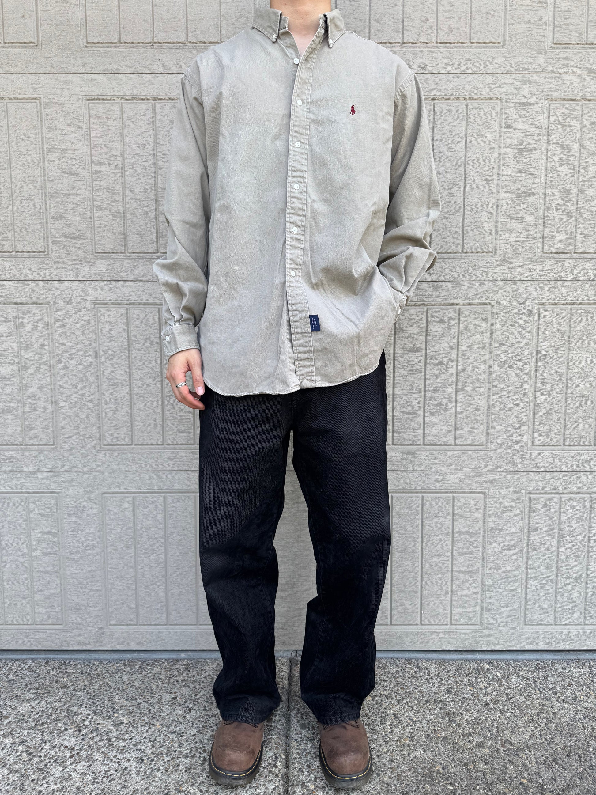 90s Ralph Lauren Beige Heavyweight Button Down Shirt KiiChain Clothing