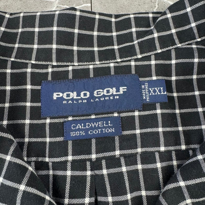 00s Polo Golf Ralph Lauren Caldwell Black Checkered Open Collar Shirt