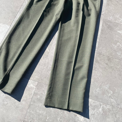 90s Lands' End Olive Green Two-Tuck Pleated Wool Slacks Size 34