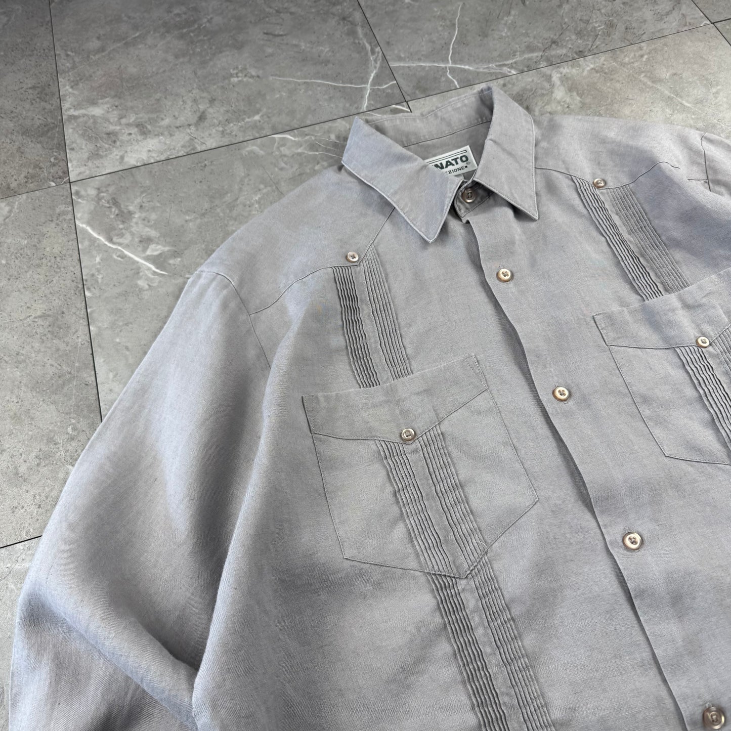 80s-90s Renato Faded Gray 100% Linen Cuba Shirt