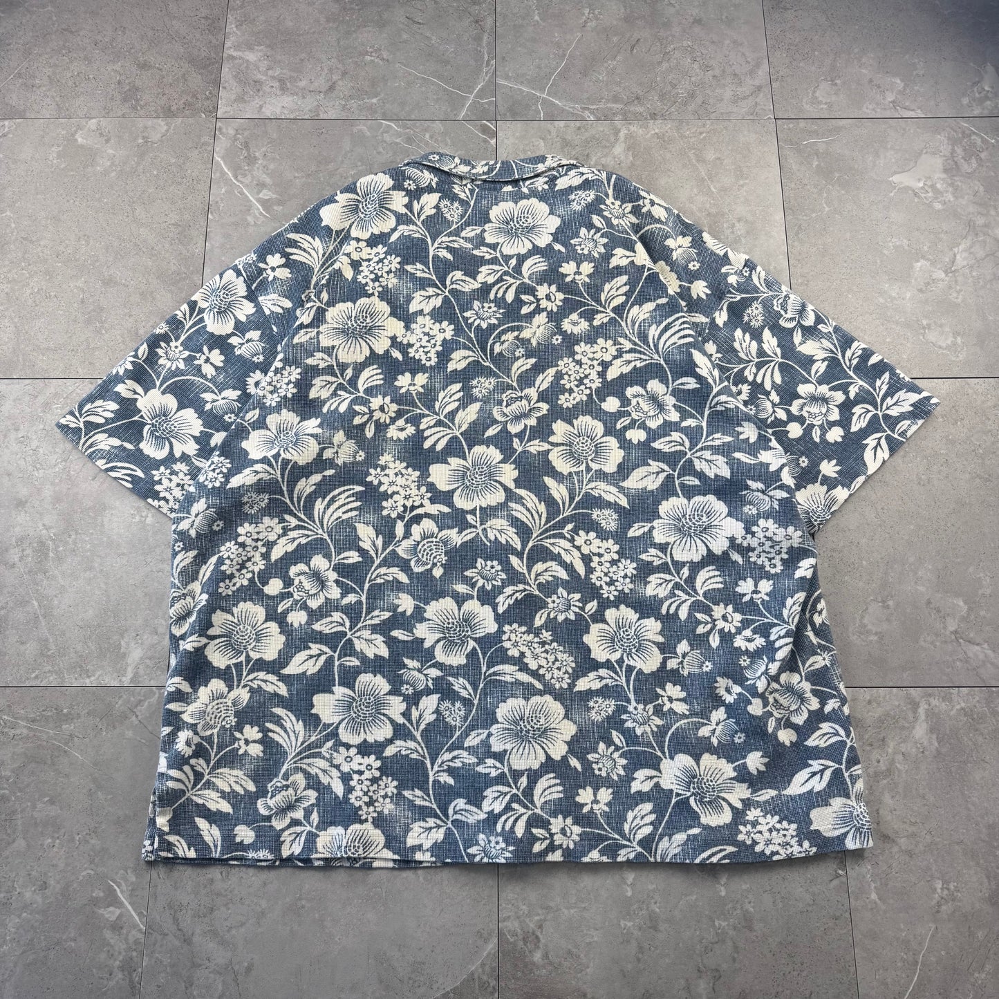 90s Polo by Ralph Lauren Blue Flower Knitted Open Collar Shirt XL