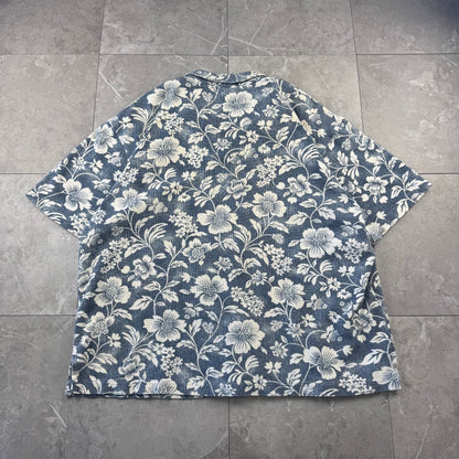 90s Polo by Ralph Lauren Blue Flower Knitted Open Collar Shirt XL