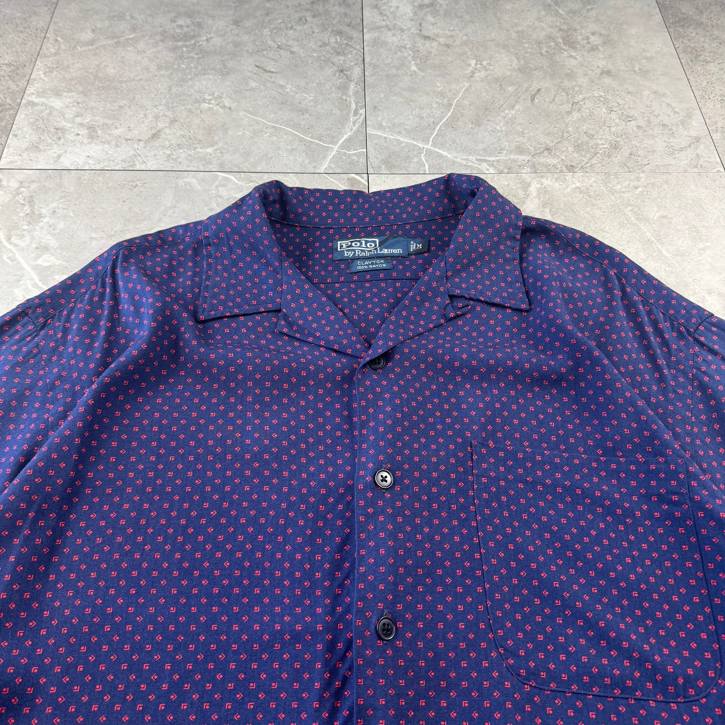 00s Polo by Ralph Lauren Clayton Purple Dot Pattern Rayon Open Collar Shirt M