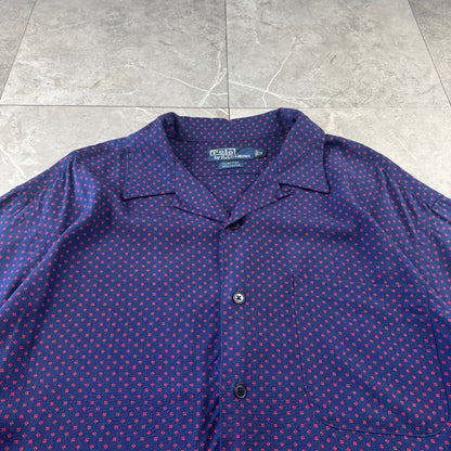00s Polo by Ralph Lauren Clayton Purple Dot Pattern Rayon Open Collar Shirt M