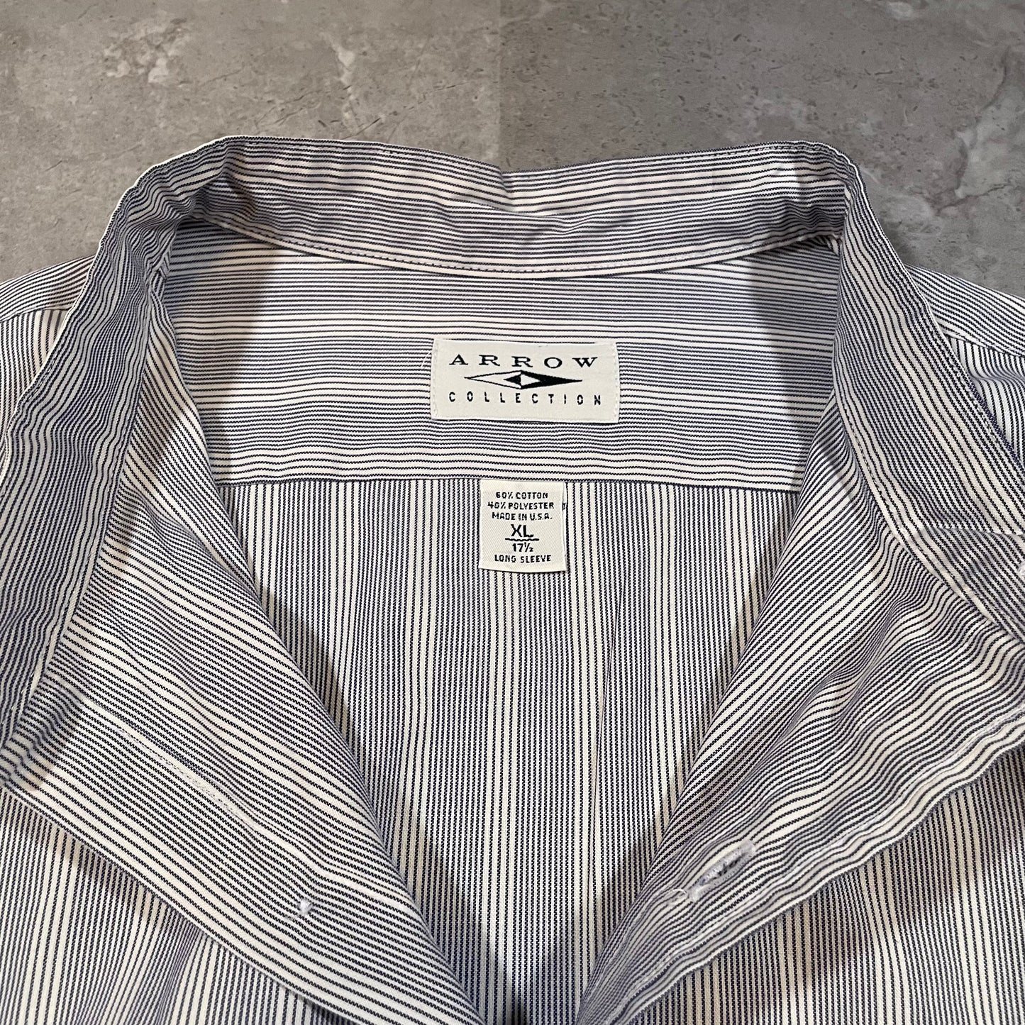 90s Arrow Collection Gray Striped Stand Collar Shirt