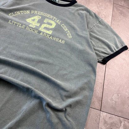 90s Authentic Pigment Clinton Presidential Center 42 Little Rock, Arkansas Faded Green Ringer T-Shirt