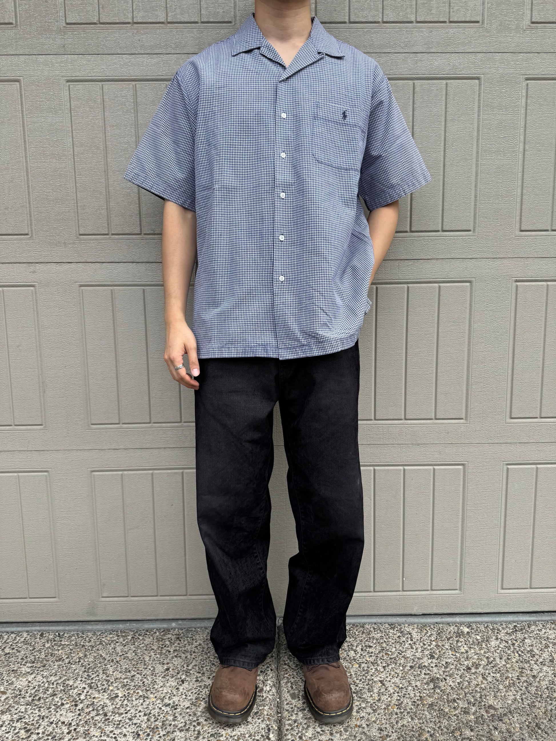 90s-00s Ralph Lauren Adams Cotton Blue Checkered Open Collar Shirt KiiChain Clothing