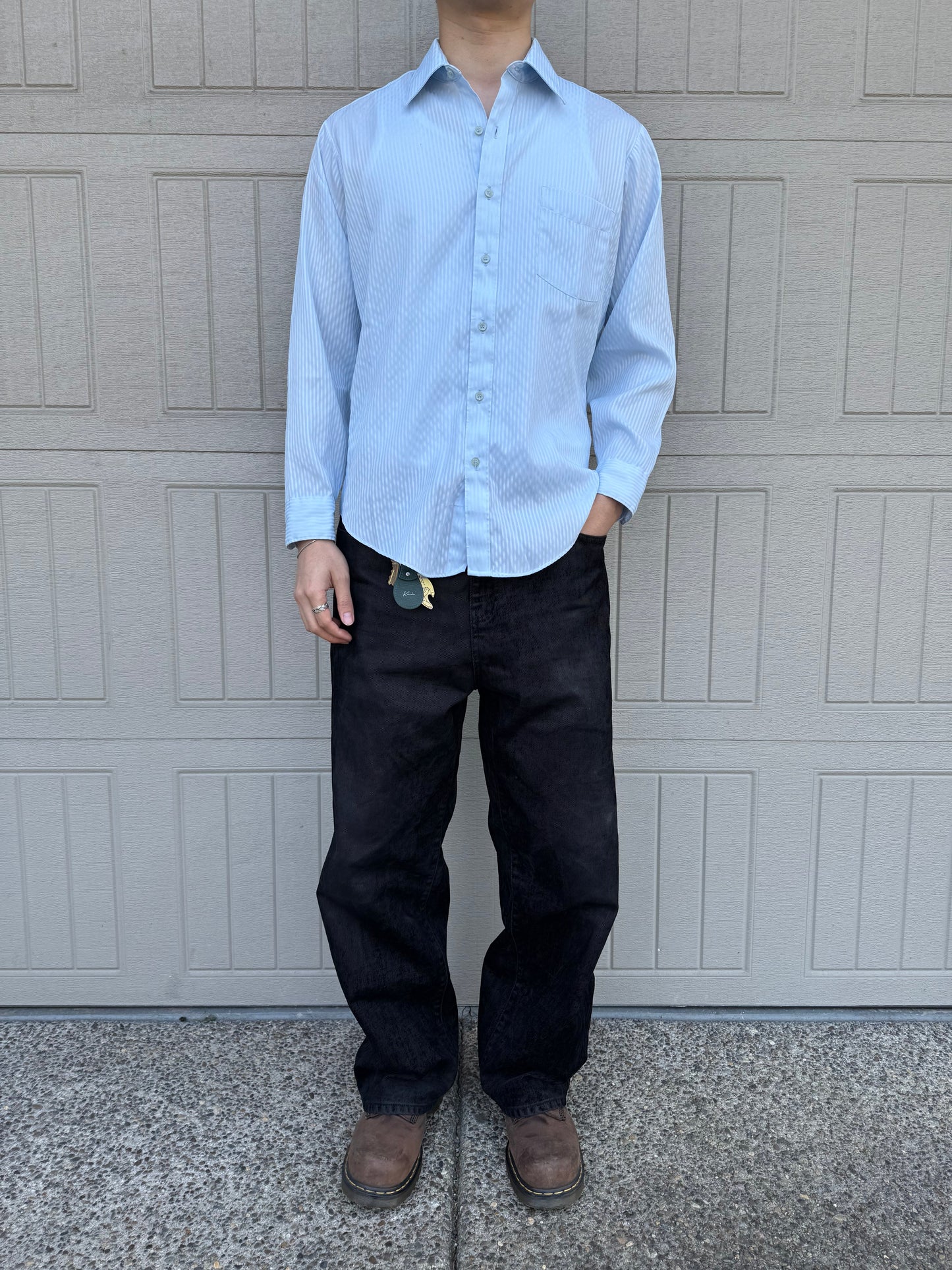 70s-80s Sears Seersucker Light Blue Shirt KiiChain Clothing