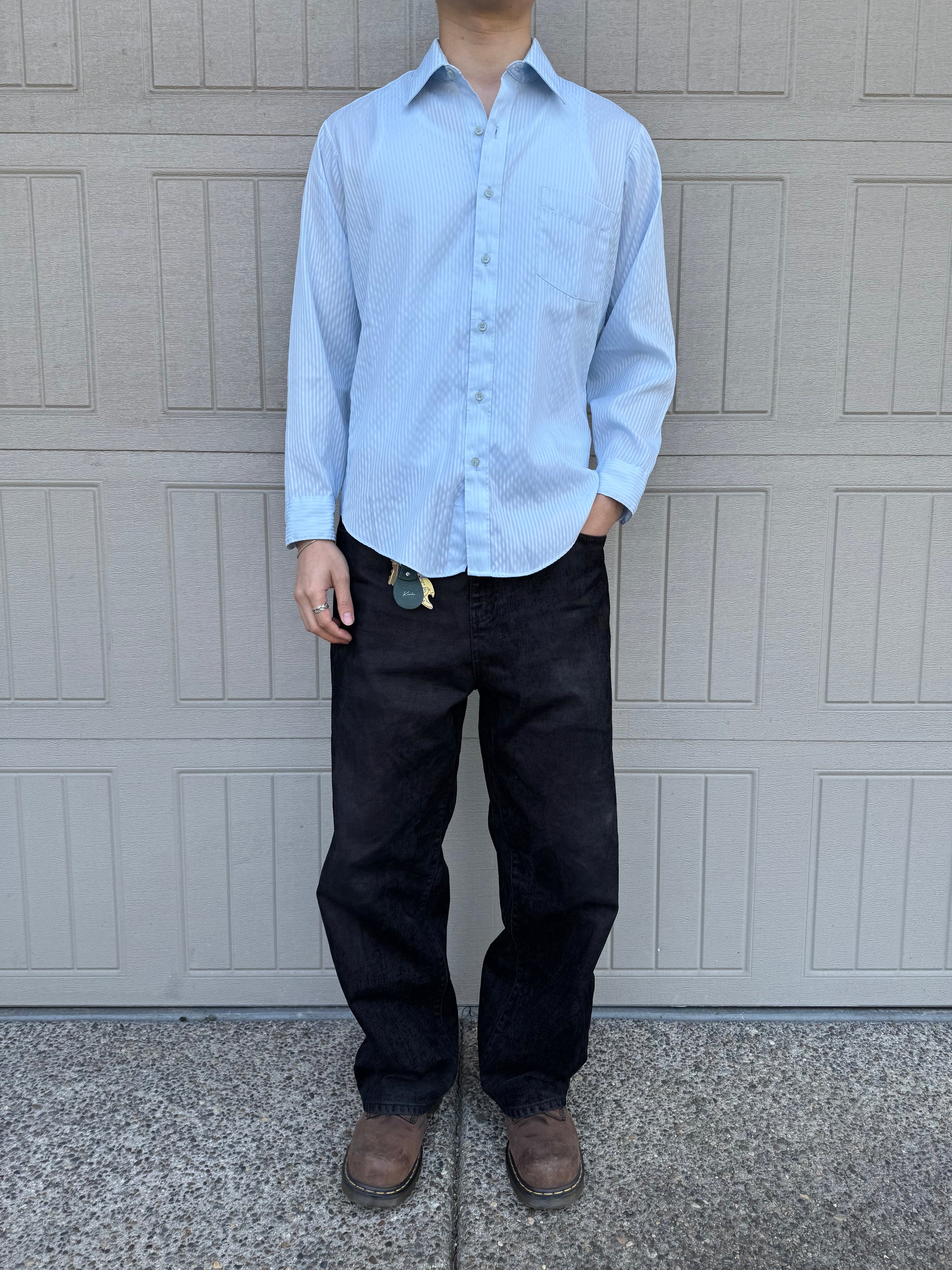 70s-80s Sears Seersucker Light Blue Shirt KiiChain Clothing