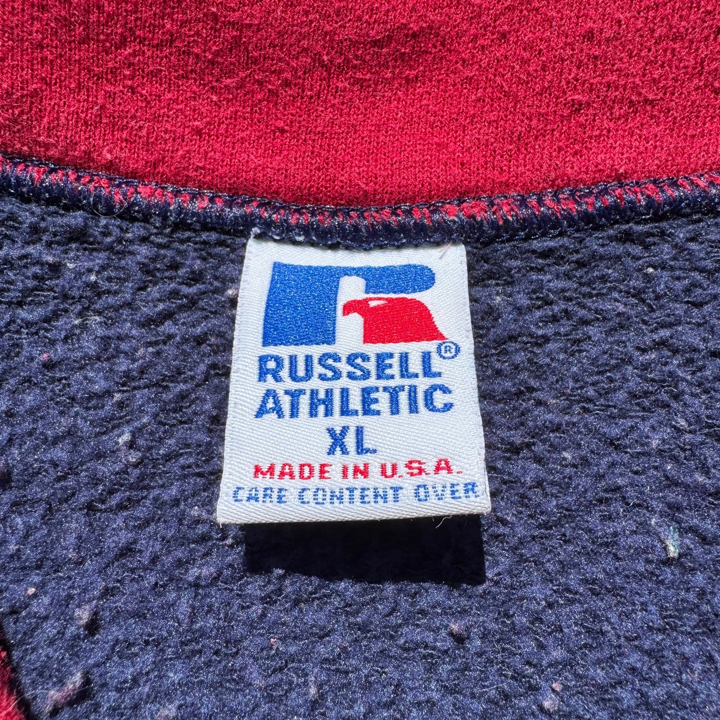 90s Russell Athletic Rare Made in USA Half-Zip Two Tone Navy/Red Sweatshirt KiiChain Clothing