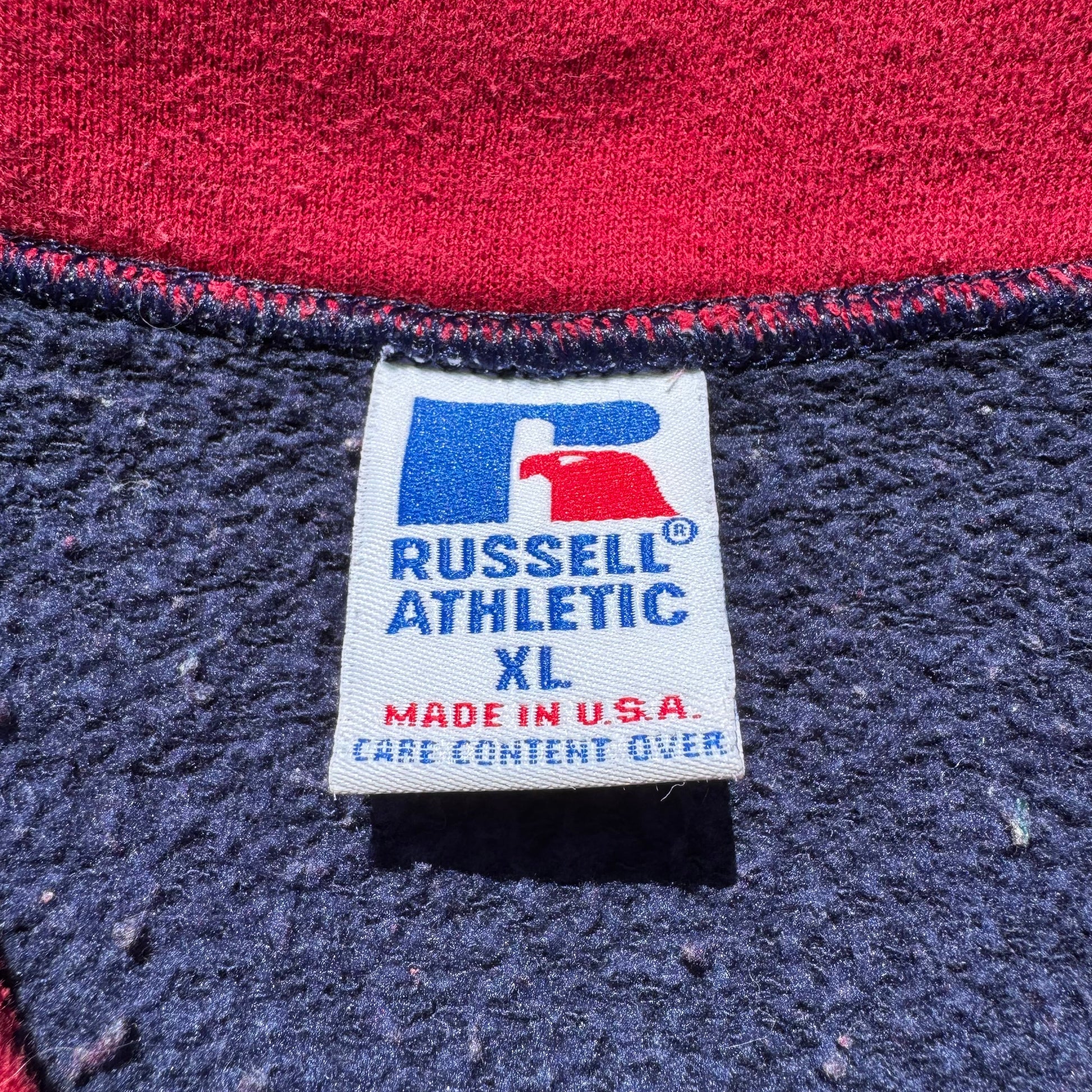 90s Russell Athletic Rare Made in USA Half-Zip Two Tone Navy/Red Sweatshirt KiiChain Clothing