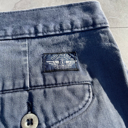 80s-90s Dockers Made in USA Two-Tuck Pleated Faded Blue Chino Pants 33x31