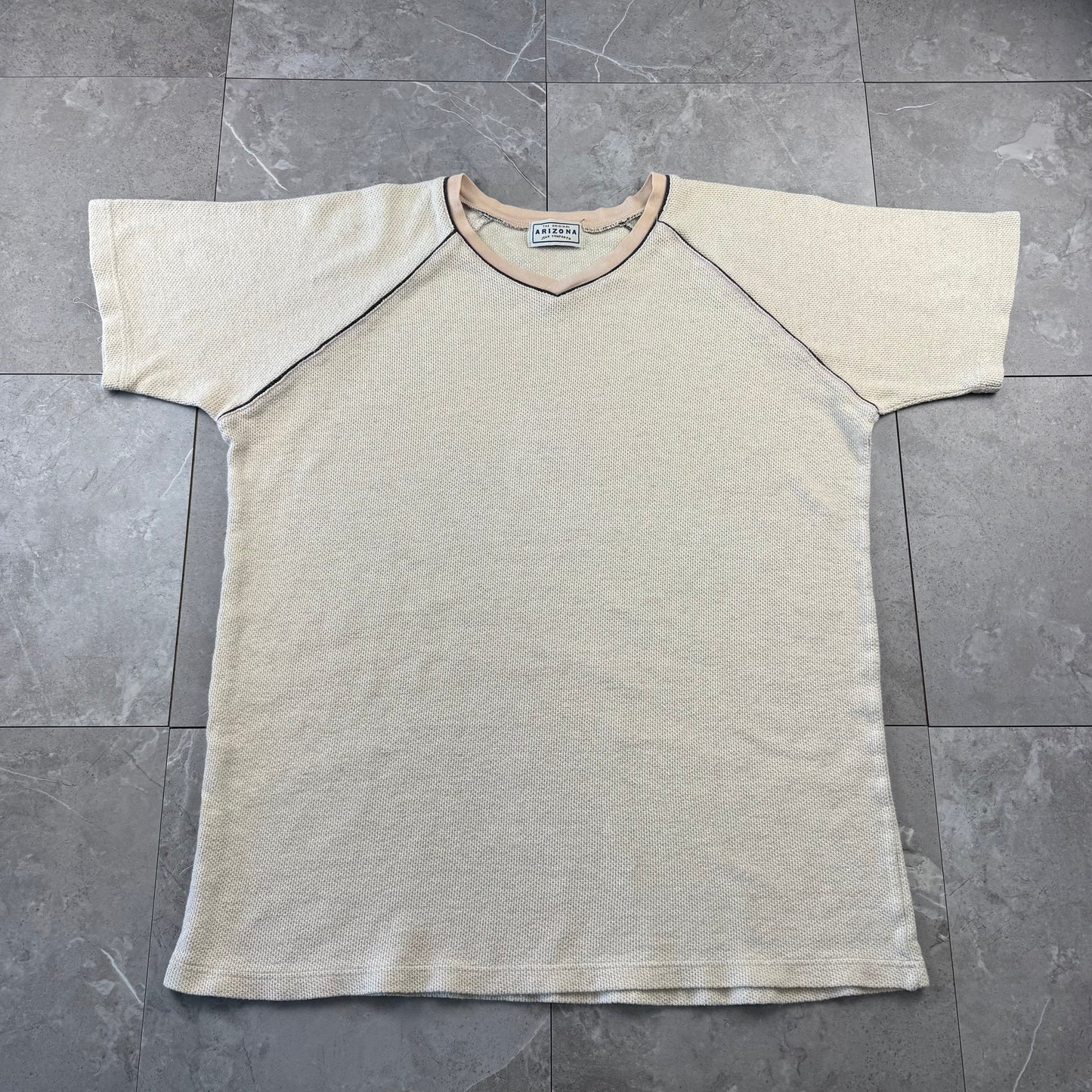 00s Arizona Waffle Cream/Beige Raglan V-Neck Knitted T-Shirt