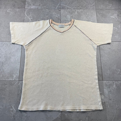 00s Arizona Waffle Cream/Beige Raglan V-Neck Knitted T-Shirt