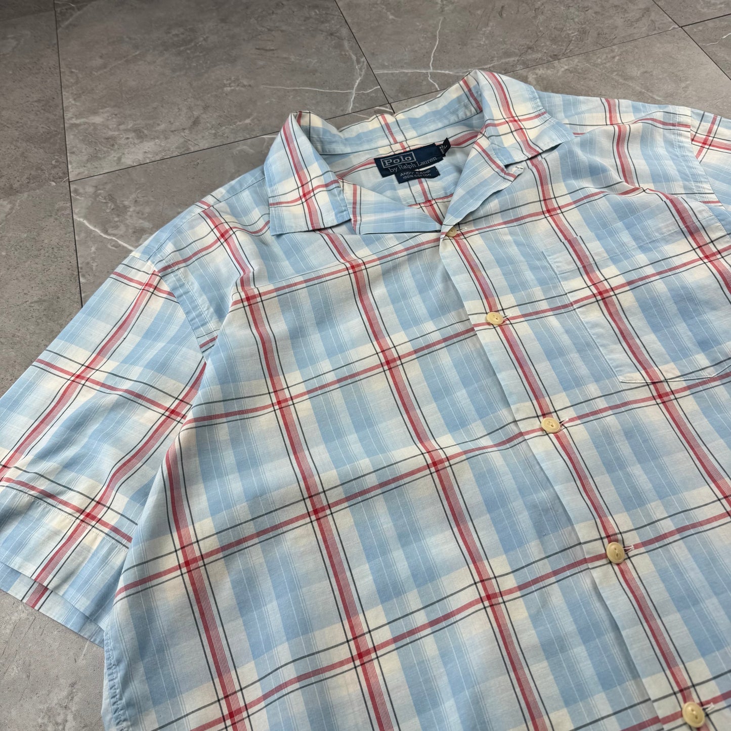 00s Polo by Ralph Lauren Andy Camp Blue Checkered Open Collar Shirt L