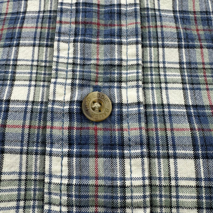 00s Eddie Bauer Blue/White Checkered Button Down Short Sleeve Shirt L