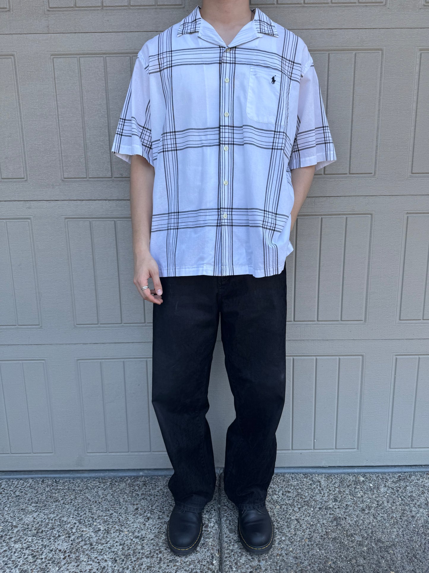 00s Ralph Lauren Caldwell White Checkered Open Collar Shirt XL