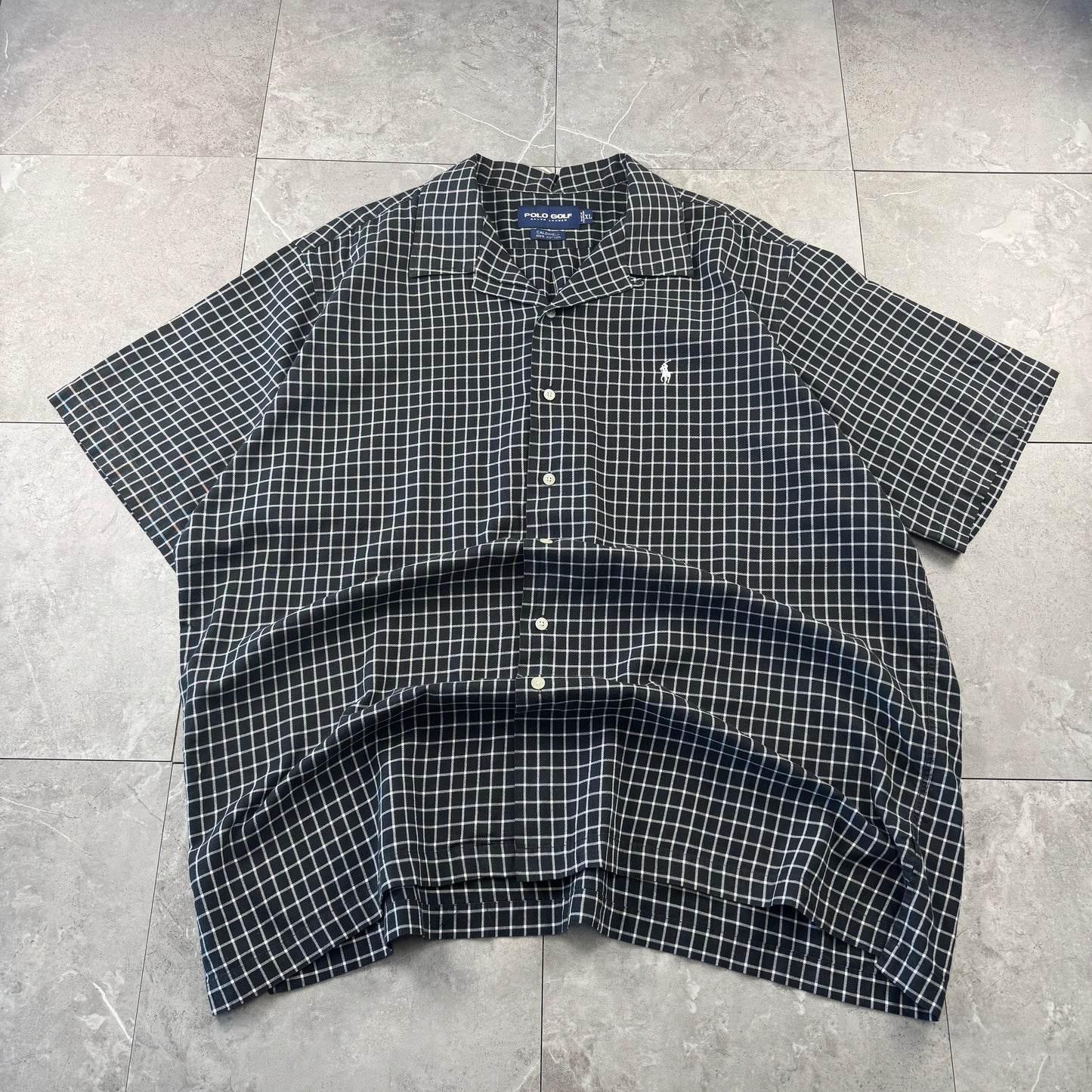 00s Ralph Lauren Polo Golf Caldwell Black Checkered Open Collar Shirt XL