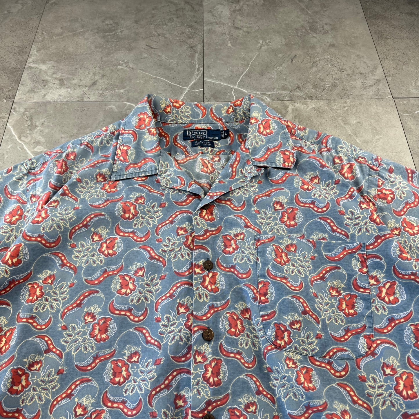 00s Polo by Ralph Lauren Clayton Blue Paisley Open Collar Shirt