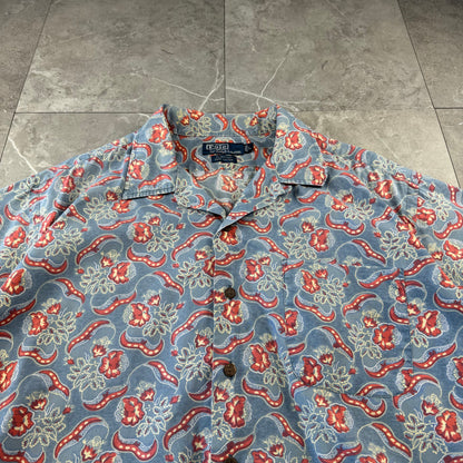 00s Polo by Ralph Lauren Clayton Blue Paisley Open Collar Shirt