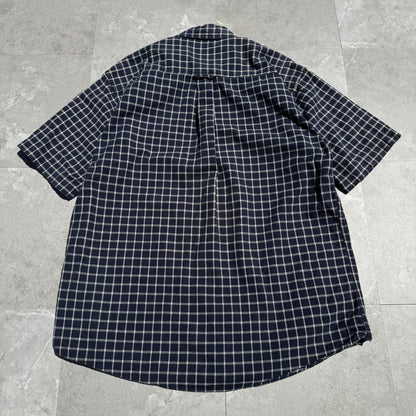 90s Wool Rich Navy Checkered Heavyweight Cotton Short Sleeve Shirt KiiChain Clothing