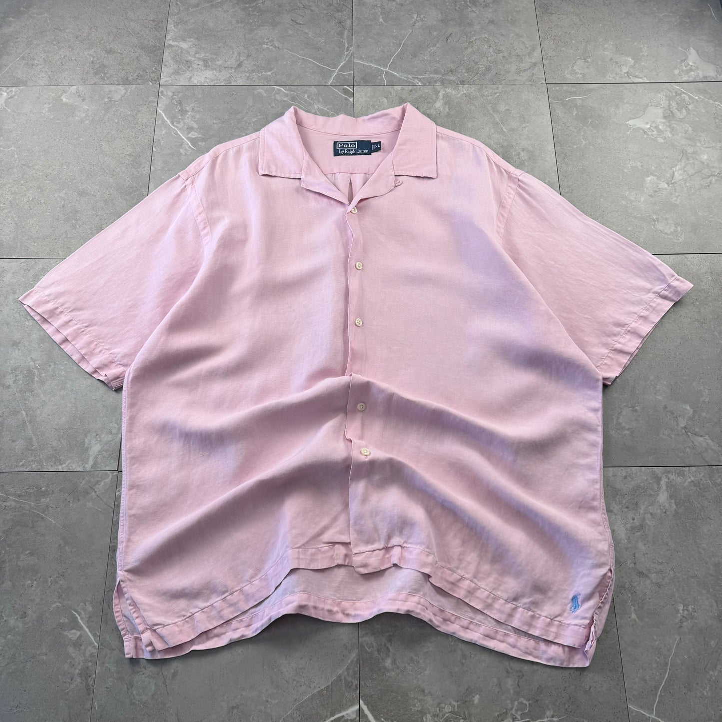 00s Polo by Ralph Lauren Pink Linen x Silk Open Collar Shirt XL