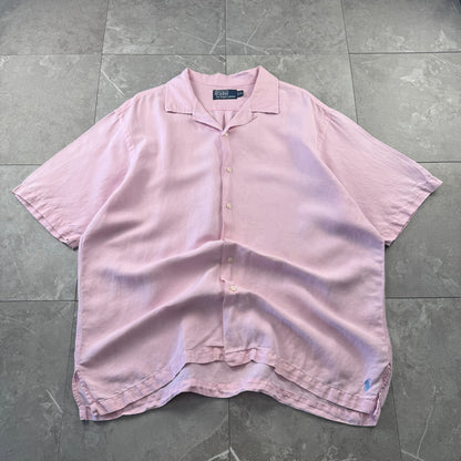 00s Polo by Ralph Lauren Pink Linen x Silk Open Collar Shirt XL