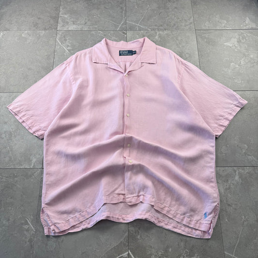 00s Polo by Ralph Lauren Pink Linen x Silk Open Collar Shirt