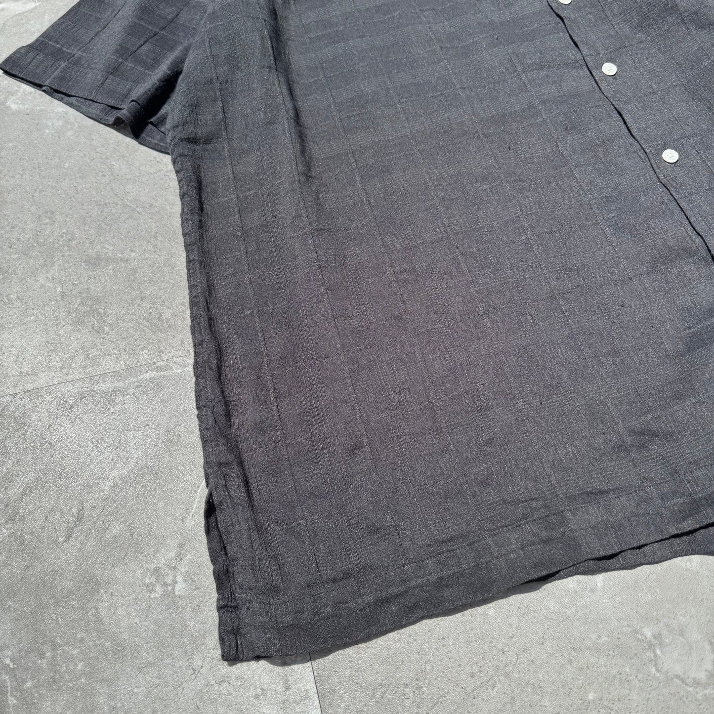 90s-00s Ralph Lauren Rare Caldwell Black Linen x Cotton Checkered Open Collar Shirt KiiChain Clothing