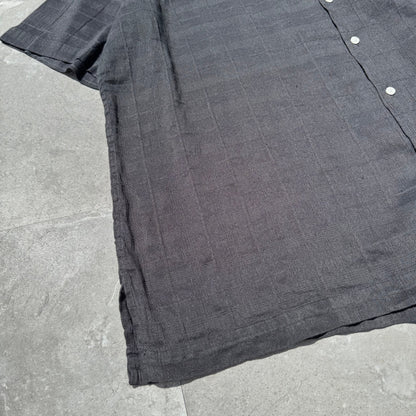 90s-00s Ralph Lauren Rare Caldwell Black Linen x Cotton Checkered Open Collar Shirt KiiChain Clothing