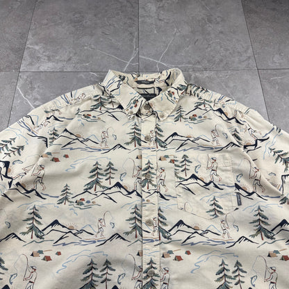 00s~ Eddie Bauer Classic Fit Fishing Graphic Short Sleeve Button Down Shirt
