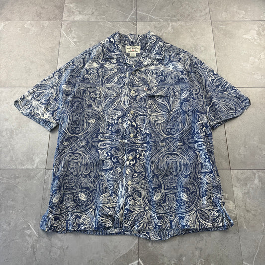 00s Ralph Lauren Polo Jeans Co. Blue Paisley Open Collar Shirt
