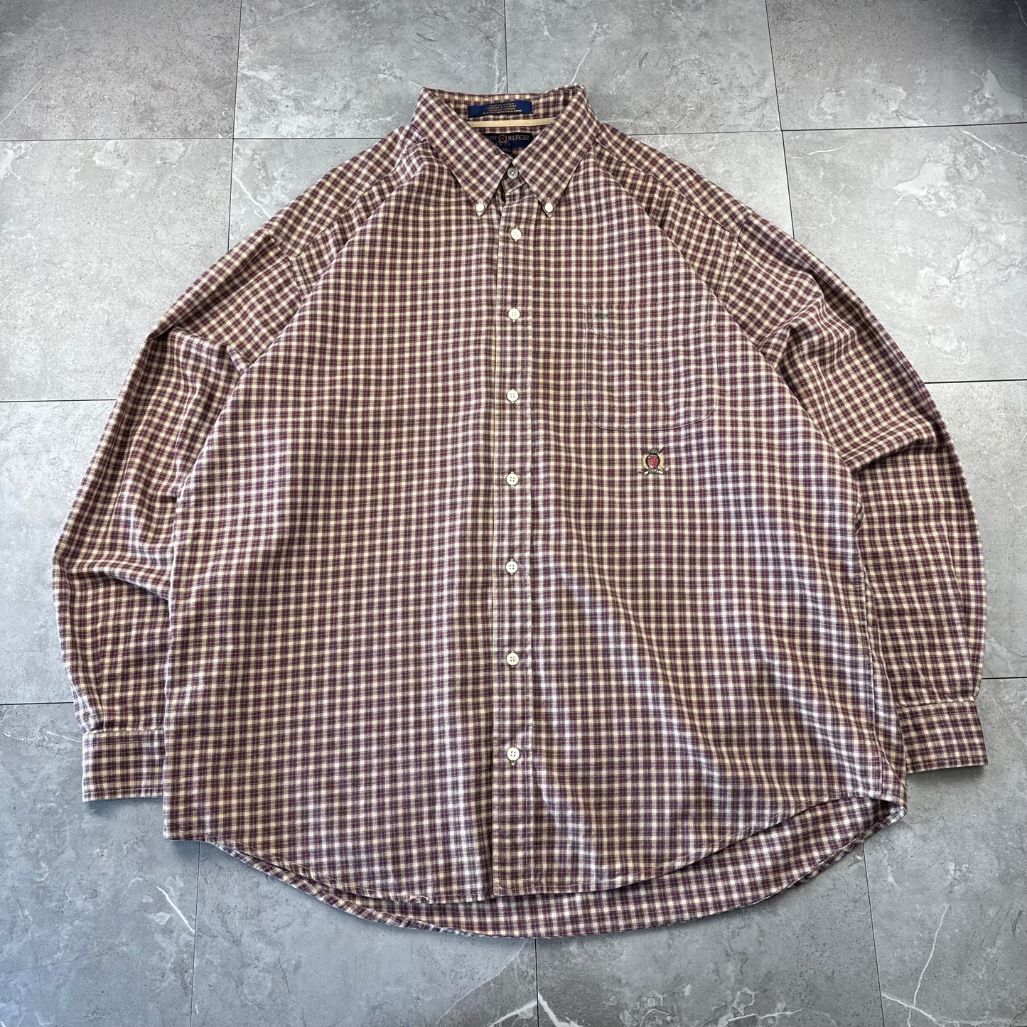 90s Tommy Hilfiger Red & Beige Checkered Long Sleeve Shirt
