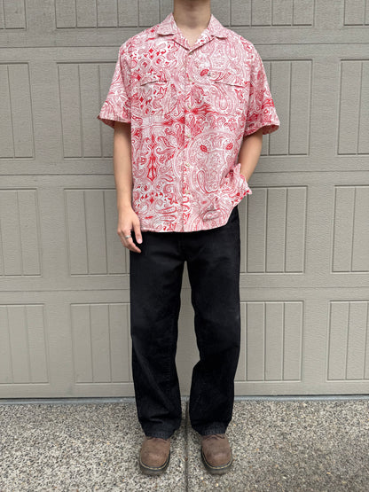 00s Ralph Lauren Polo Jeans Co. Red Paisley Open Collar Shirt
