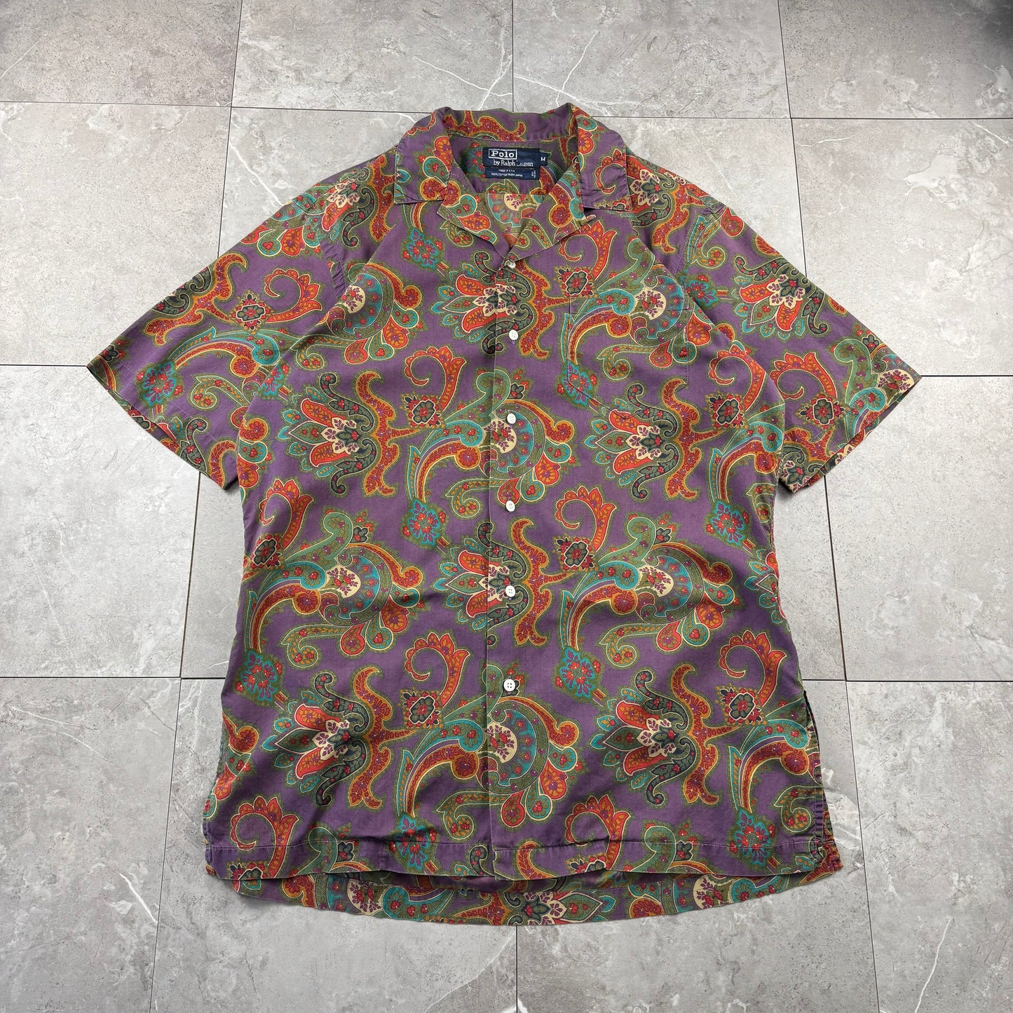80s Polo by Ralph Lauren Rare Purple Made in USA Paisley Open Collar Shirt