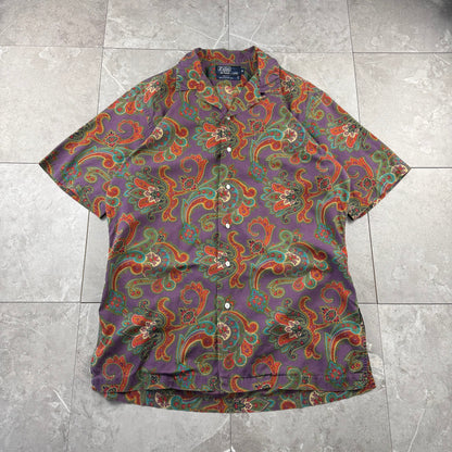 80s Polo by Ralph Lauren Rare Purple Made in USA Paisley Open Collar Shirt