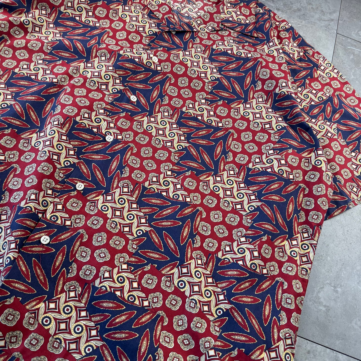90s Polo by Ralph Lauren Rare Red Geometric Open Collar Shirt XL