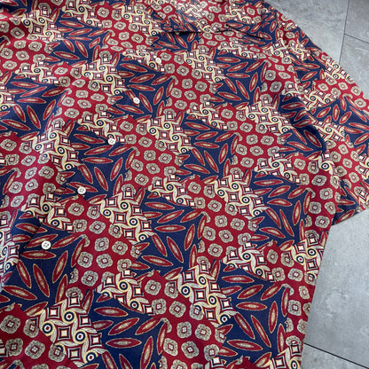 90s Polo by Ralph Lauren Rare Red Geometric Open Collar Shirt XL