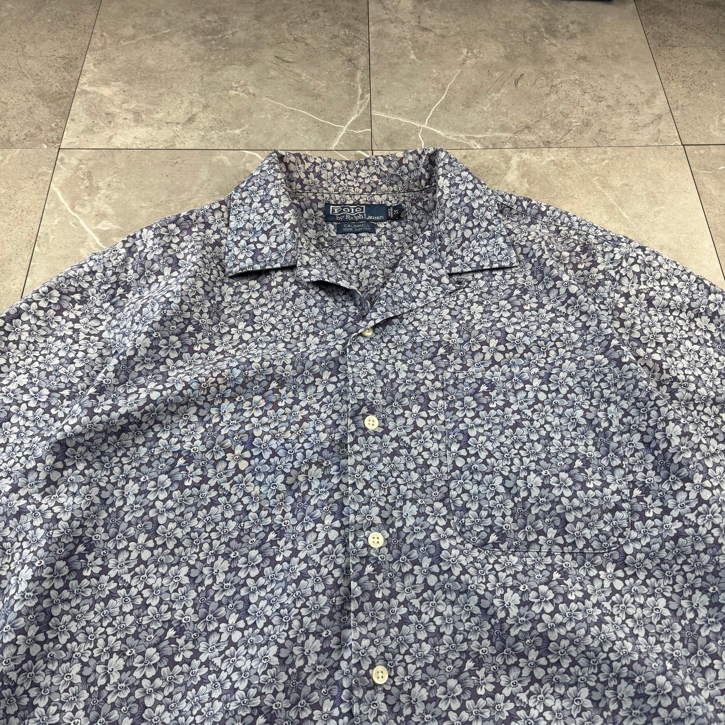 00s Polo by Ralph Lauren Caldwell Blue Flower Open Collar Shirt