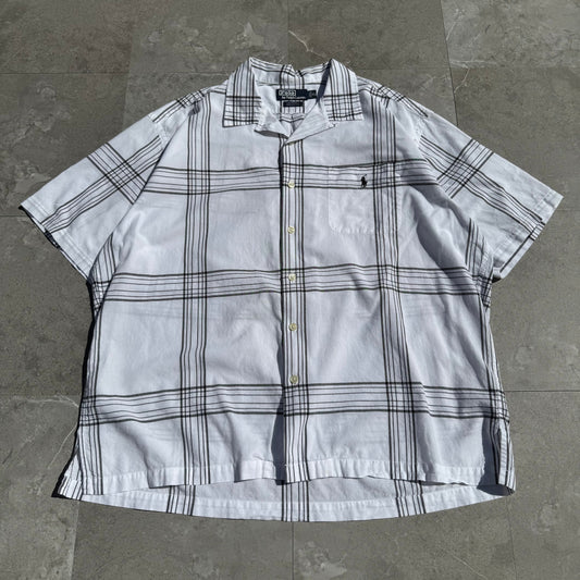 90s Ralph Lauren “Caldwell” White Checkered Open Collar Shirt KiiChain Clothing