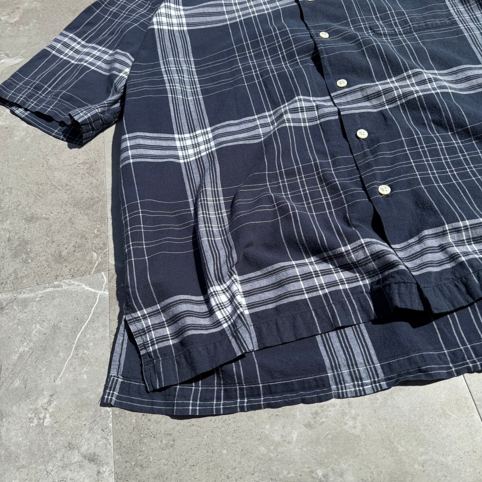 90s-00s Ralph Lauren “Caldwell” Navy Checkered Open Collar Shirt KiiChain Clothing