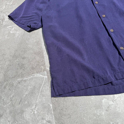 00s Tommy Bahama 100% Silk Purple Palm Tree Graphic Open Collar Shirt KiiChain Clothing