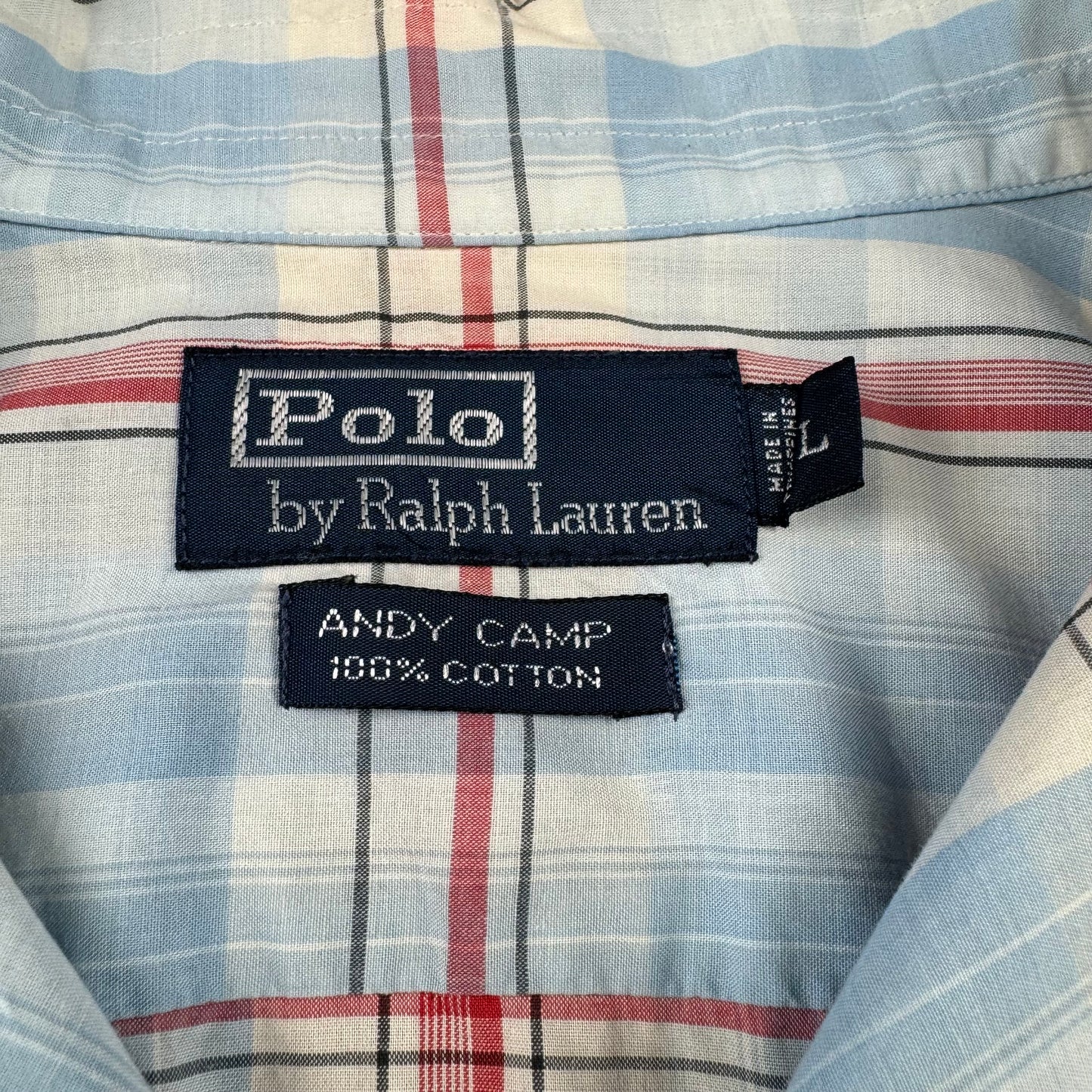 00s Polo by Ralph Lauren Andy Camp Blue Checkered Open Collar Shirt L