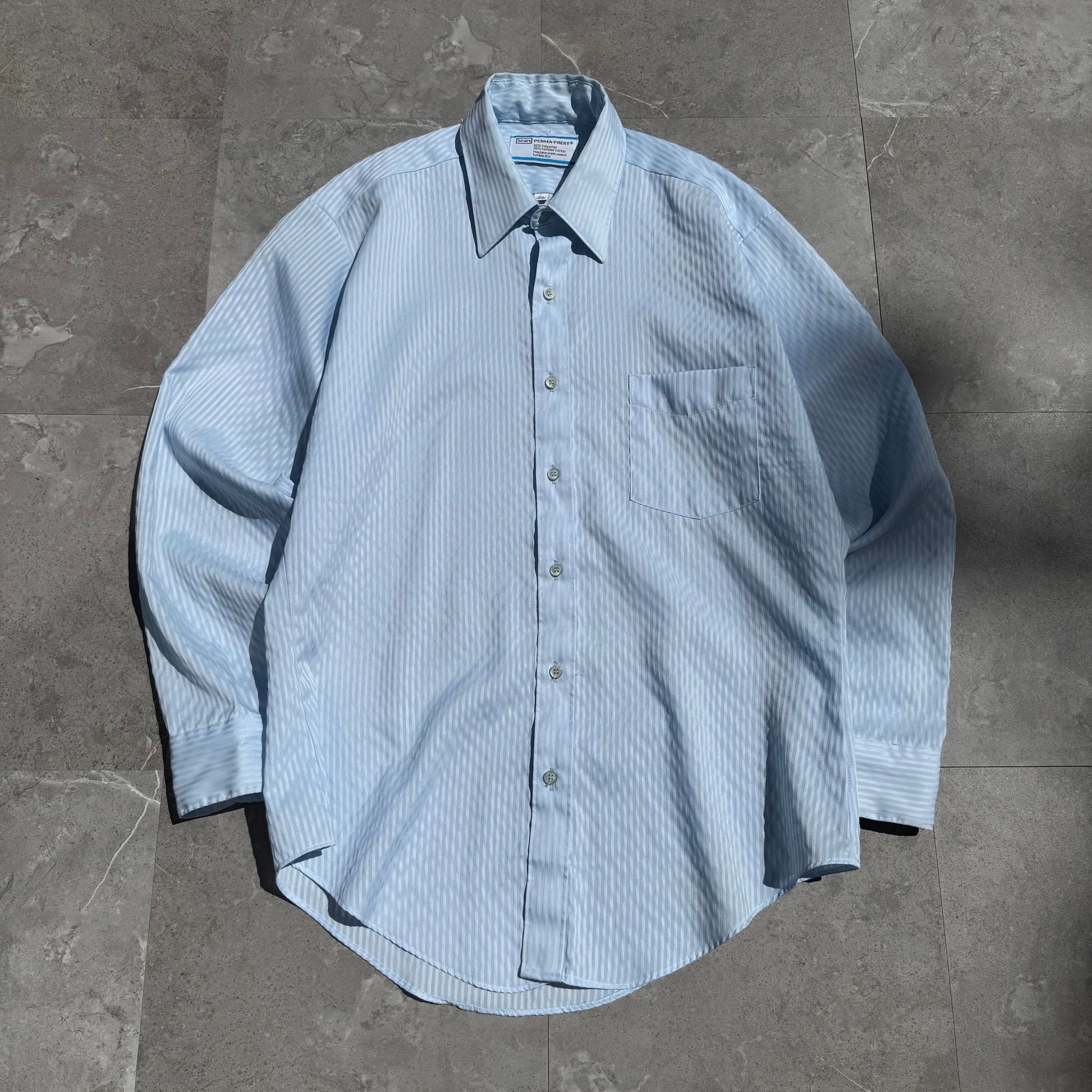 70s-80s Sears Seersucker Light Blue Shirt KiiChain Clothing