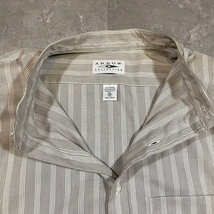 90s Deadstock Arrow Collection Made in USA Beige Striped Stand Collar Shirt