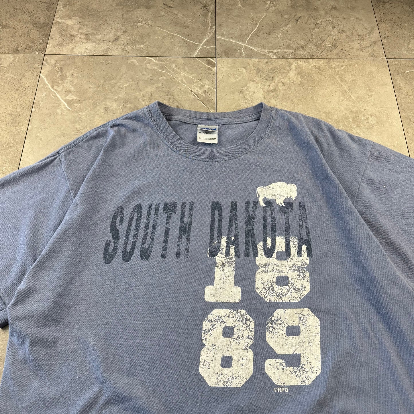 90s-00s Gildan South Dakota 1889 Faded Blue Graphic T-Shirt