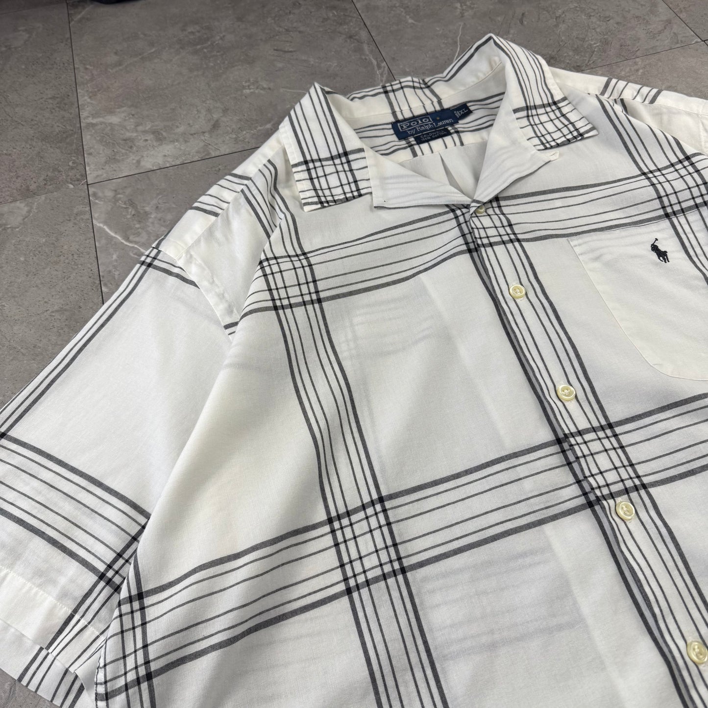 00s Ralph Lauren Caldwell White Checkered Open Collar Shirt XL